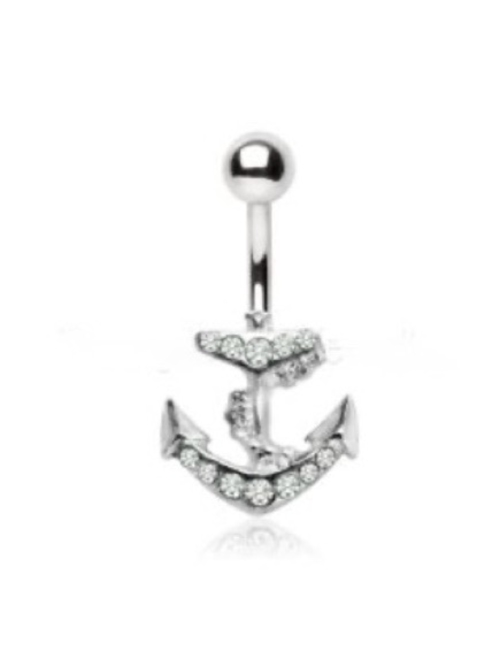 Sterling Silver Anchor Navel Ring with Clear Crystals